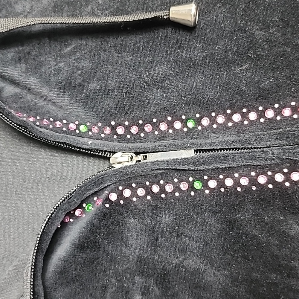 Black Velvet zip-up hoodie with Rhinestones. Size 2X Women's - Picture 2 of 9